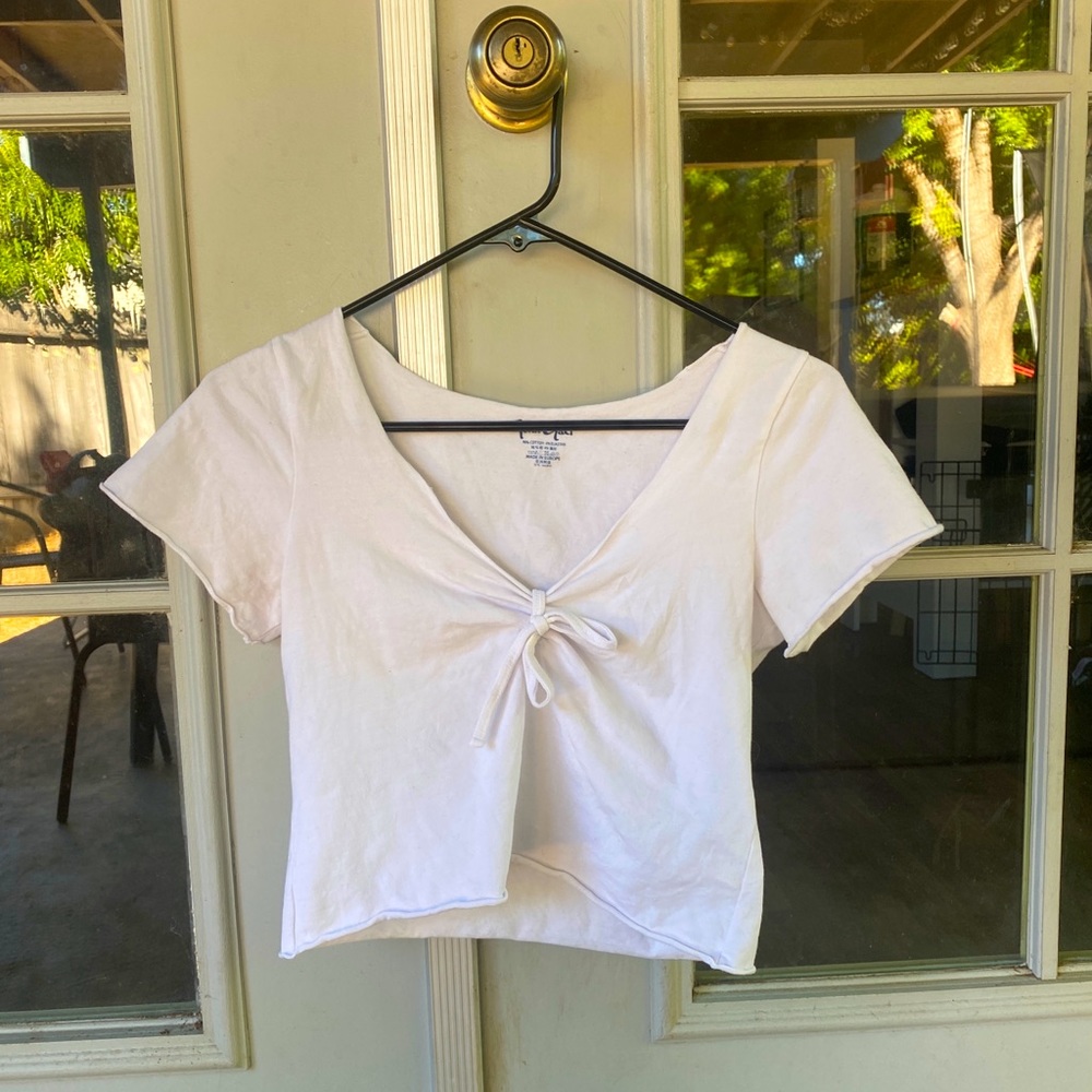 John Galt White tie front top